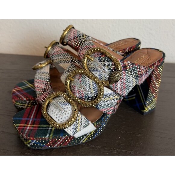 Kurt Geiger London MAYFAIR PLATFORM MULE HEEL Size 36 US 6 Plaid Rhinestone READ - Picture 3 of 15